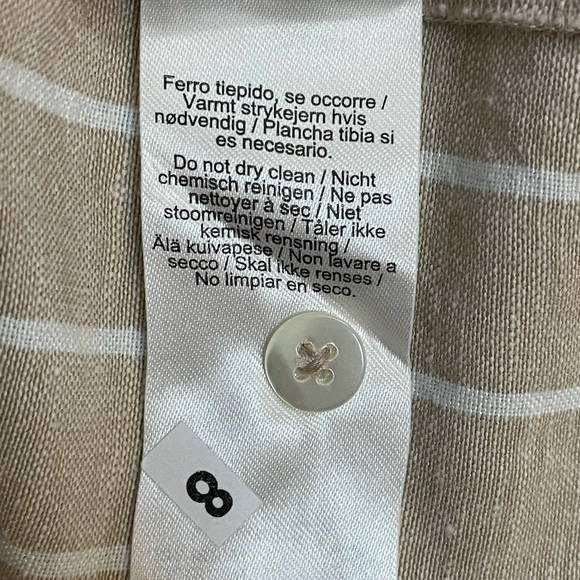 Liverpool Tan and White Stripe Button Down Shirt with Fray Hem 3/4 Sleeve Size 8 - Picture 9 of 9